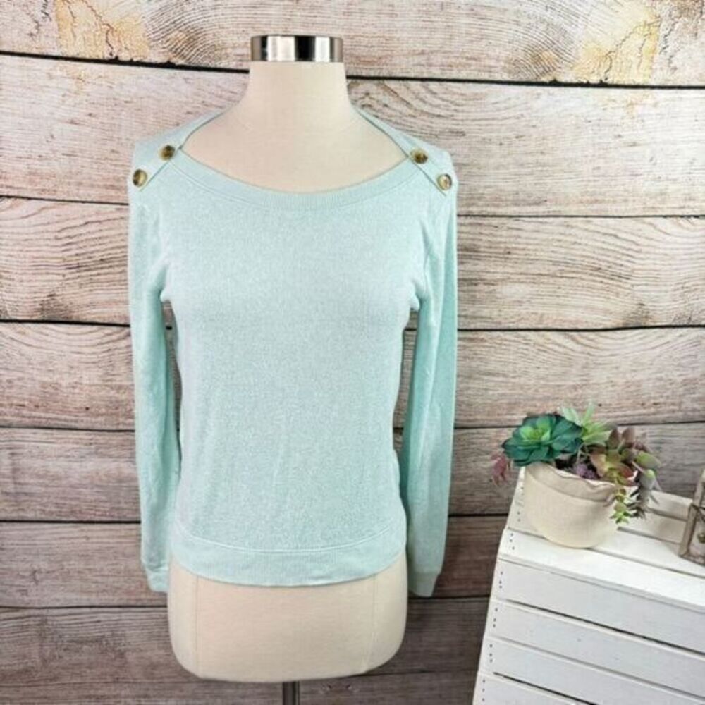 J.Crew XS Mint Green Cozy Yarn Pullover Sweater Boat‎ Neck Button Shoulder Women